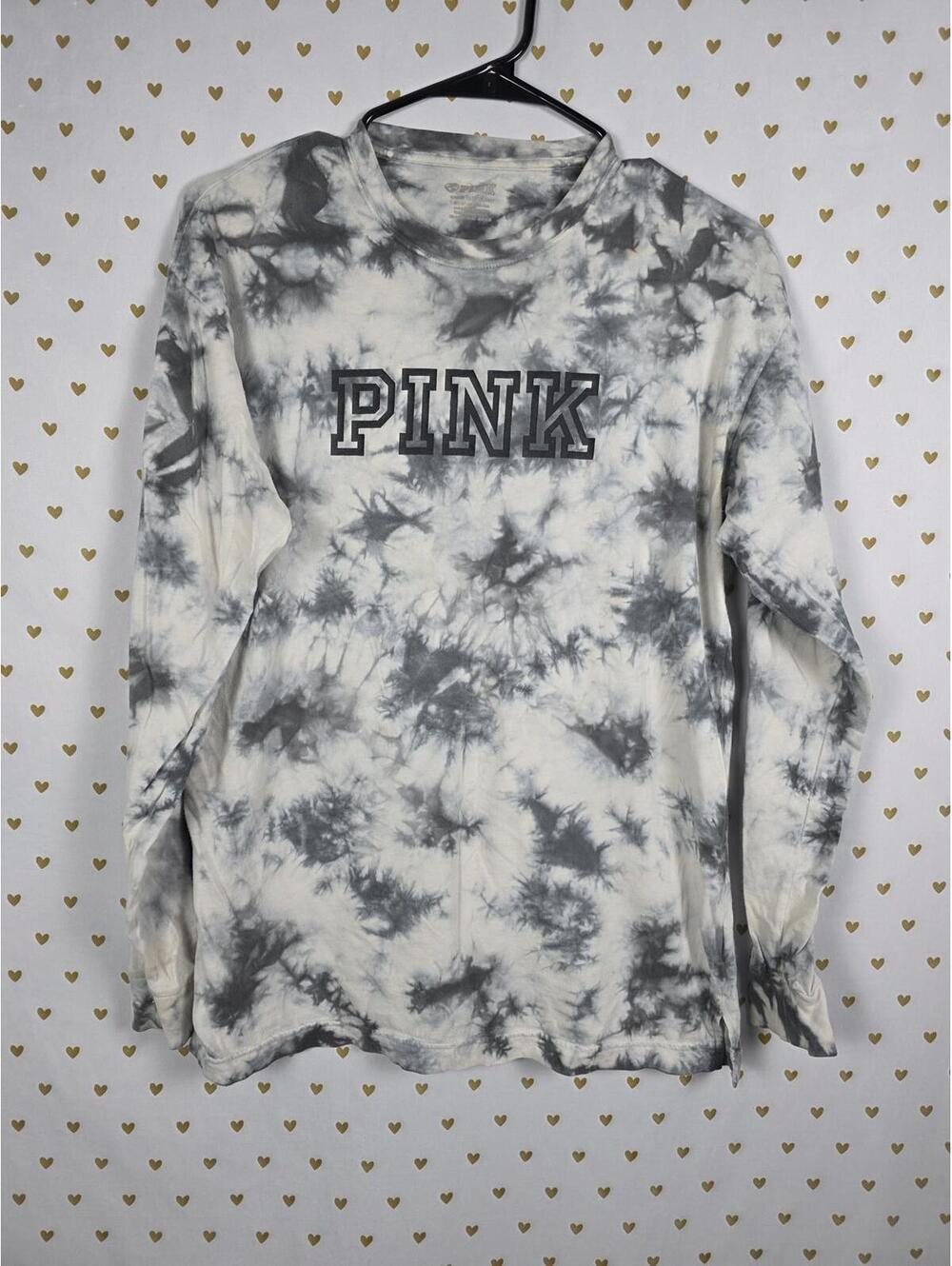 Victorias Secret PINK Long Sleeve Campus Tye Dye Tee Shirt Logo XS